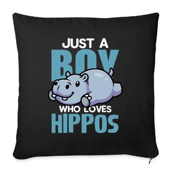 A Boy Who Loves Hippos Cute Cartoon - Sofa pillowcase 17,3'' x 17,3'' (45 x 45 cm) - black - Front
