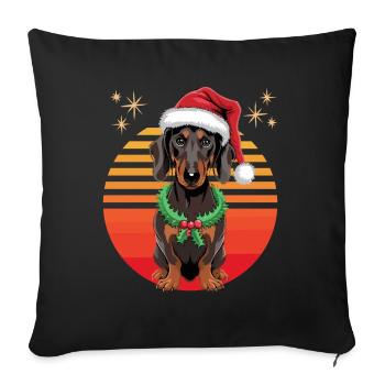 Teckel Noël Chien Dresseur Chien Rétro Drôle - Housse de coussin décorative 45 x 45 cm - noir - Devant