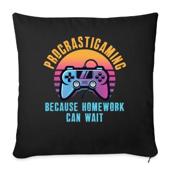 Gamer Procrastigame Devoirs Jeux - Housse de coussin décorative 45 x 45 cm - noir - Devant