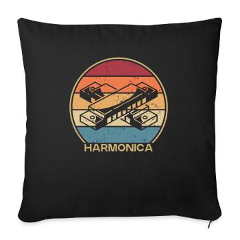 Retro Mouth Harp Harmonist Harmonicist Harmonica - Sofa pillowcase 17,3'' x 17,3'' (45 x 45 cm) - black - Front