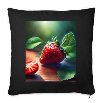 Rote saftige Erdbeere - Sofakissenbezug 45 x 45 cm - Schwarz - Vorne