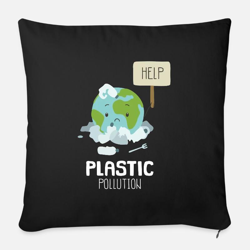 Hilfe Stop Plastikverschmutzung Umweltbewusstsein - Sofakissenbezug 45 x 45 cm - Schwarz