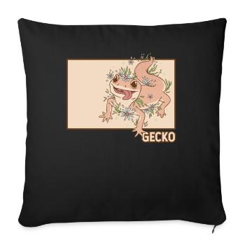 Gecko Doodle Lézard chinois Hanzi à crête Léopard - Housse de coussin décorative 45 x 45 cm - noir - Devant