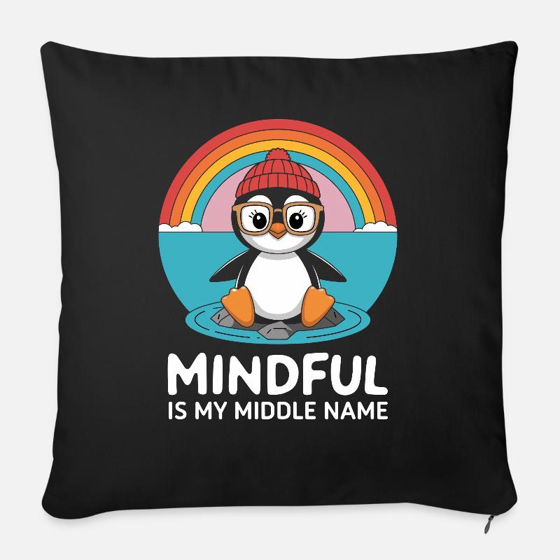 La pleine conscience est mon deuxième prénom Penguin - Housse de coussin décorative 45 x 45 cm - noir