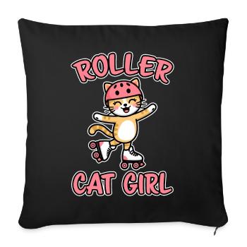 Roller Cat Girl Skating Girl Roller Skates Gift - Sofa pillowcase 17,3'' x 17,3'' (45 x 45 cm) - black - Front