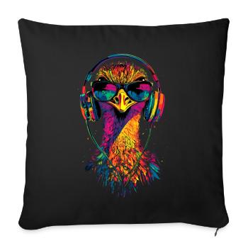 Strauss Bird Headphones Popart Emu Music DJ Strauss - Sofa pillowcase 17,3'' x 17,3'' (45 x 45 cm) - black - Front