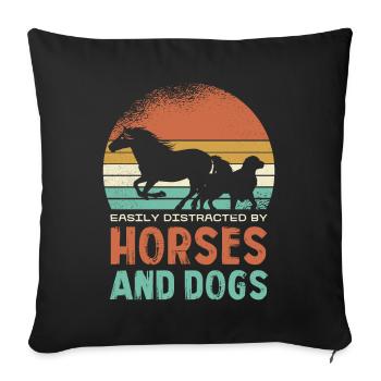 Facilement distrait par les chevaux et les chiens - Housse de coussin décorative 45 x 45 cm - noir - Devant