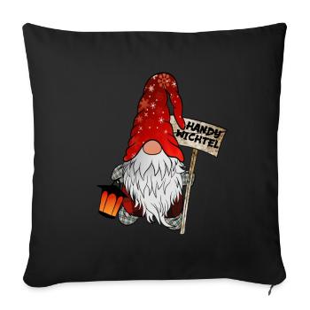 Gnome de téléphone portable - Le nain de Noël sur smartphone - Housse de coussin décorative 45 x 45 cm - noir - Devant