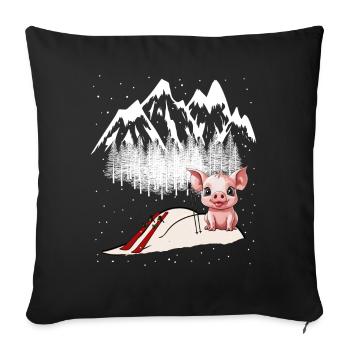 Ski Slope Piglet Sow Winter Sports Skiers Switzerland - Sofa pillowcase 17,3'' x 17,3'' (45 x 45 cm) - black - Front