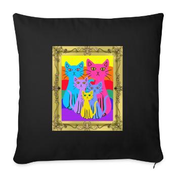 Famille Chat Chats Chaton Coloré - Housse de coussin décorative 45 x 45 cm - noir - Devant