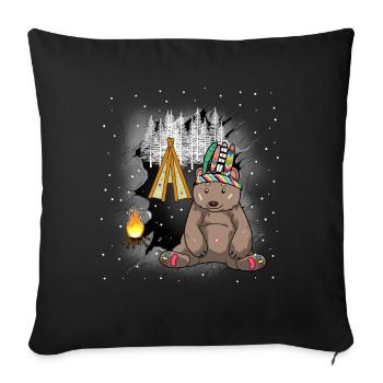 Shaman Bear Teepee Campfire Wild West Bears - Sofa pillowcase 17,3'' x 17,3'' (45 x 45 cm) - black - Front