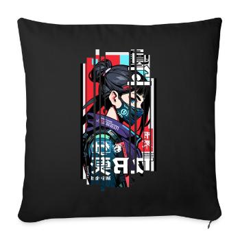 Ver.1 - Cyborg Japan rouge bleu kanji - Housse de coussin décorative 45 x 45 cm - noir - Devant