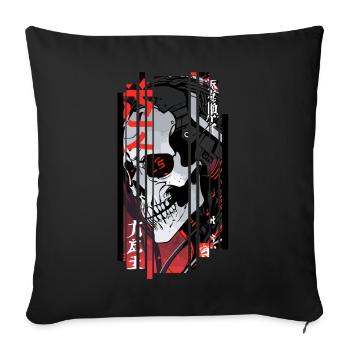 Cyborg black kanji skull - Sofa pillowcase 17,3'' x 17,3'' (45 x 45 cm) - black - Front
