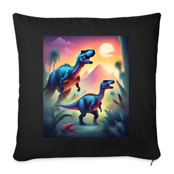 Epische bunte Dinosaurier und Sonnenuntergang - Sofakissenbezug 45 x 45 cm - Schwarz - Vorne