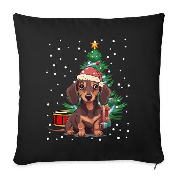 Teckel Noël Père Noël Père Noël Chien Chiens - Housse de coussin décorative 45 x 45 cm - noir - Devant