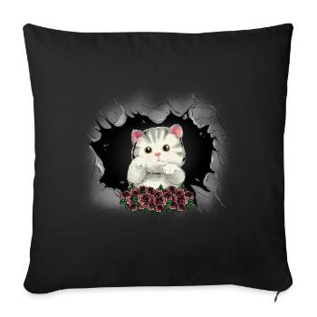 Chat Chats Chaton Roses Salutations Anniversaire - Housse de coussin décorative 45 x 45 cm - noir - Devant