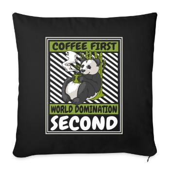 Café Première Domination du Monde Deuxième Panda Ours - Housse de coussin décorative 45 x 45 cm - noir - Devant