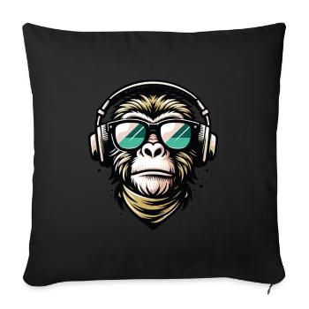 Animal Print T-Shirt Design Monkey with Headphones - Sofa pillowcase 17,3'' x 17,3'' (45 x 45 cm) - black - Front