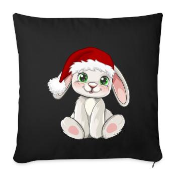 Süßer Hase mit Santa Mütze Weihnachtsmütze - Sofakissenbezug 45 x 45 cm - Schwarz - Vorne