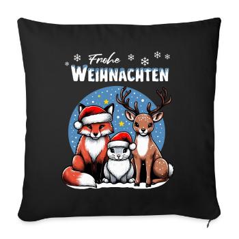 Fuchs Hase und Hirsch wünschen Frohe Weihnachten - Sofakissenbezug 45 x 45 cm - Schwarz - Vorne