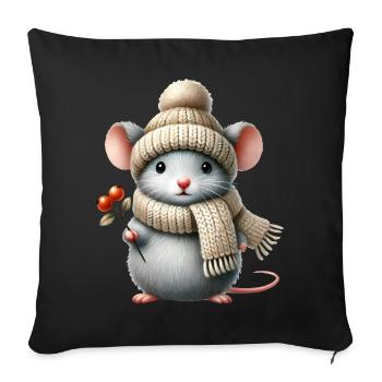 Cute mouse with a warm knitted hat and scarf - Sofa pillowcase 17,3'' x 17,3'' (45 x 45 cm) - black - Front