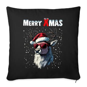 Un renne avec un chapeau de Père Noël souhaite un joyeux Noël - Housse de coussin décorative 45 x 45 cm - noir - Devant