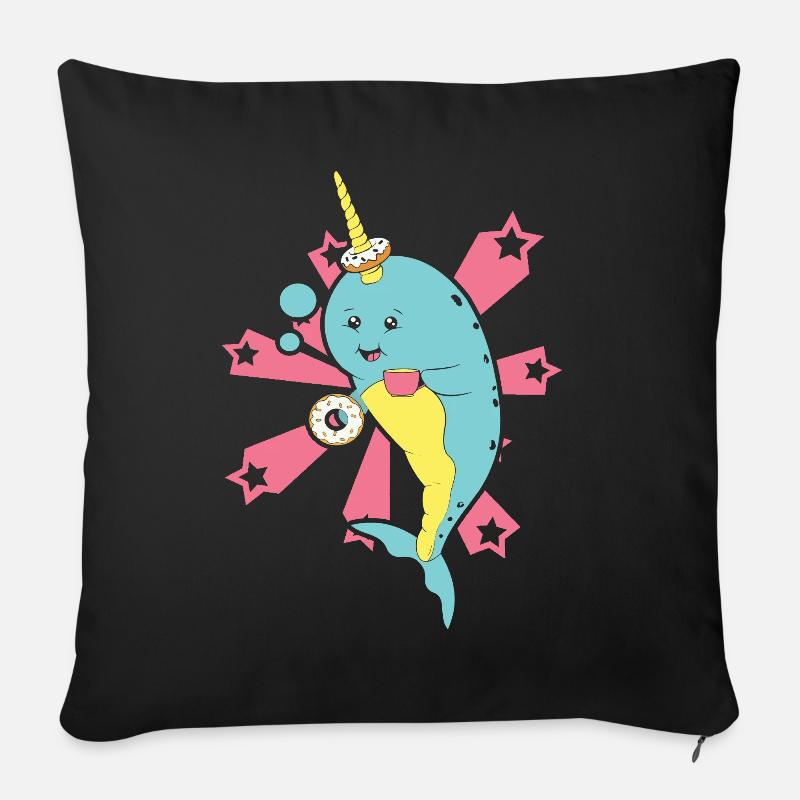 Narwhal With Donut - Sofa pillowcase 17,3'' x 17,3'' (45 x 45 cm) - black