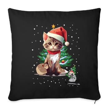 Cat Mouse Christmas Santa Claus Christmas - Sofa pillowcase 17,3'' x 17,3'' (45 x 45 cm) - black - Front