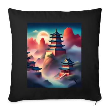 Japanese castles on mountains - Sofa pillowcase 17,3'' x 17,3'' (45 x 45 cm) - black - Front
