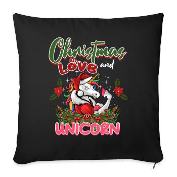 Licorne Chevaux Cavaliers Noël Amour Équitation - Housse de coussin décorative 45 x 45 cm - noir - Devant
