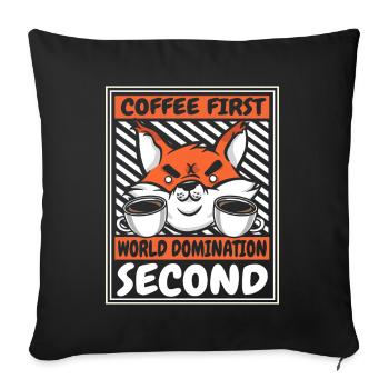 Le café d’abord, puis la domination du monde, le renard roux - Housse de coussin décorative 45 x 45 cm - noir - Devant
