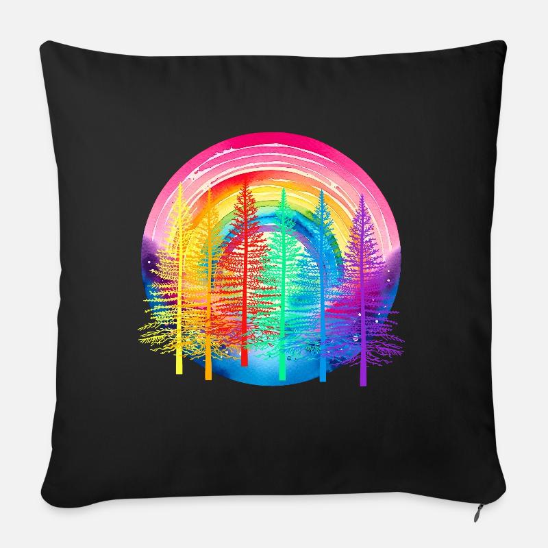 Regenbogen Wald LGBT Nadelwald Regenbogenfahne - Sofakissenbezug 45 x 45 cm - Schwarz