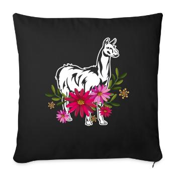 Llama With Flowers - Sofa pillowcase 17,3'' x 17,3'' (45 x 45 cm) - black - Front