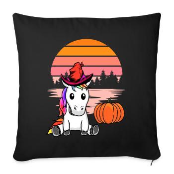 Halloween Einhorn Einhörner Pferd Pferde Kürbis - Sofakissenbezug 45 x 45 cm - Schwarz - Vorne