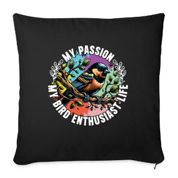 Passionné d’oiseaux Ma passion Mon ornithologue ornithologue - Housse de coussin décorative 45 x 45 cm - noir - Devant