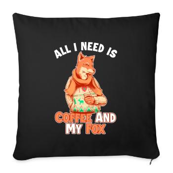 Le café et mon renard Caninae Renard roux Canidés renard - Housse de coussin décorative 45 x 45 cm - noir - Devant