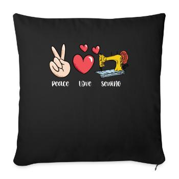 Peace Love Sewing Graphic for Sewing Enthusiasts - Sofa pillowcase 17,3'' x 17,3'' (45 x 45 cm) - black - Front