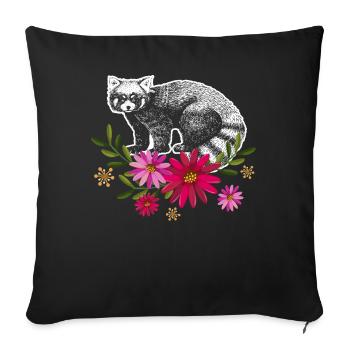 Red Panda With Flowers - Sofa pillowcase 17,3'' x 17,3'' (45 x 45 cm) - black - Front