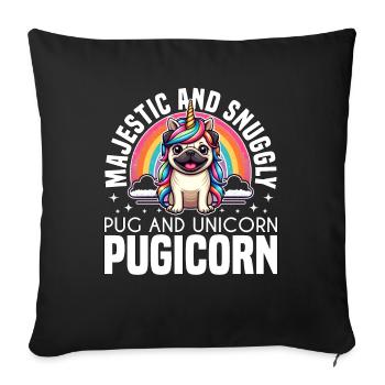 MAJESTIC AND SNUGGLY - PUG AND UNICORN - PUGICORN - Sofa pillowcase 17,3'' x 17,3'' (45 x 45 cm) - black - Front