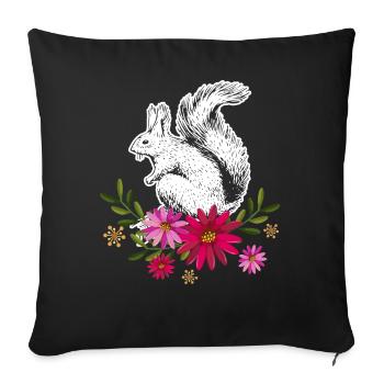 Squirrel With Flowers - Sofa pillowcase 17,3'' x 17,3'' (45 x 45 cm) - black - Front