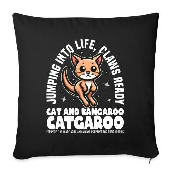 JUMPING INTO LIFE, CLAWS READY - CAT AND KANGAROO - Sofa pillowcase 17,3'' x 17,3'' (45 x 45 cm) - black - Front