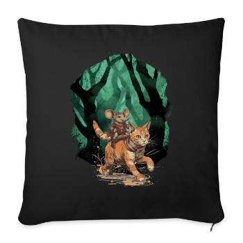Cat Cats Mouse Mice Adventure Travel Child - Sofa pillowcase 17,3'' x 17,3'' (45 x 45 cm) - black - Front