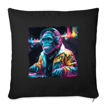 Dj Rave Festival Cool Monkey Avec Casque Soirée - Housse de coussin décorative 45 x 45 cm - noir - Devant