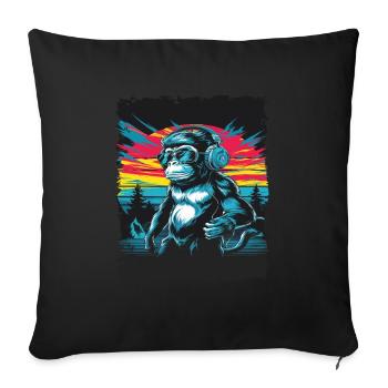 Dj Rave Festival Cool Monkey Avec Casque Soirée - Housse de coussin décorative 45 x 45 cm - noir - Devant