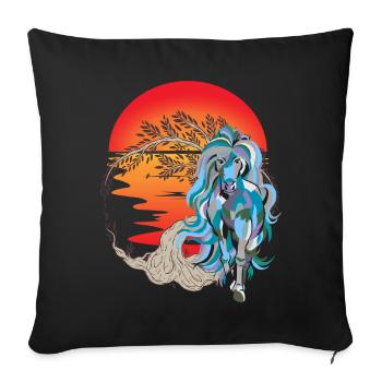 Cheval, Chevaux, Nature, Coucher De Soleil, Soleil - Housse de coussin décorative 45 x 45 cm - noir - Devant