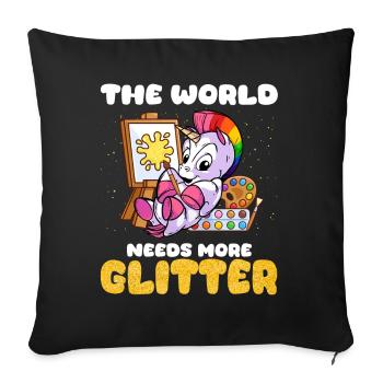 Colorful Unicorn, Funny Animal and Fantasy Fans - Sofa pillowcase 17,3'' x 17,3'' (45 x 45 cm) - black - Front