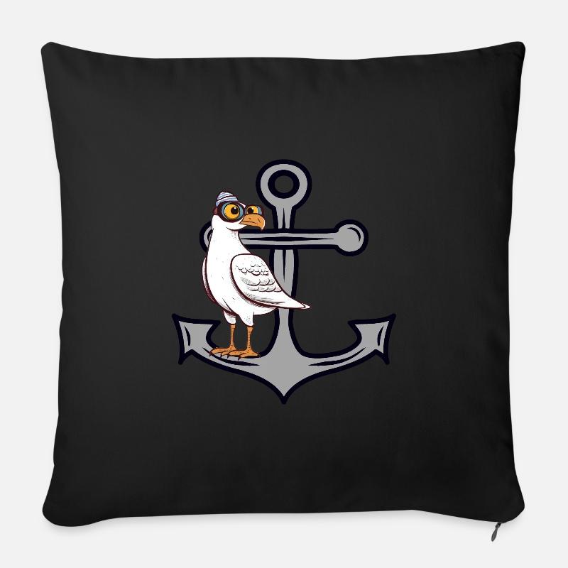 Anker Seemöwe Möwen Möwe maritim Matrose - Sofakissenbezug 45 x 45 cm - Schwarz