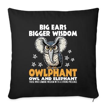 BIG EARS BIGGER WISDOM - OWL AND ELEPHANT - Sofa pillowcase 17,3'' x 17,3'' (45 x 45 cm) - black - Front
