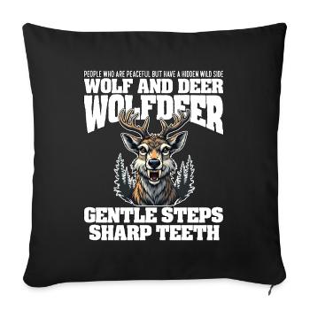 GENTLE STEPS SHARP TEETH - WOLF AND DEER - Sofa pillowcase 17,3'' x 17,3'' (45 x 45 cm) - black - Front