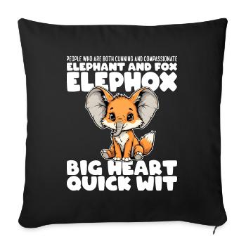 BIG HEART QUICK WIT - ELEPHANT AND FOX - ELEPHOX - Sofa pillowcase 17,3'' x 17,3'' (45 x 45 cm) - black - Front